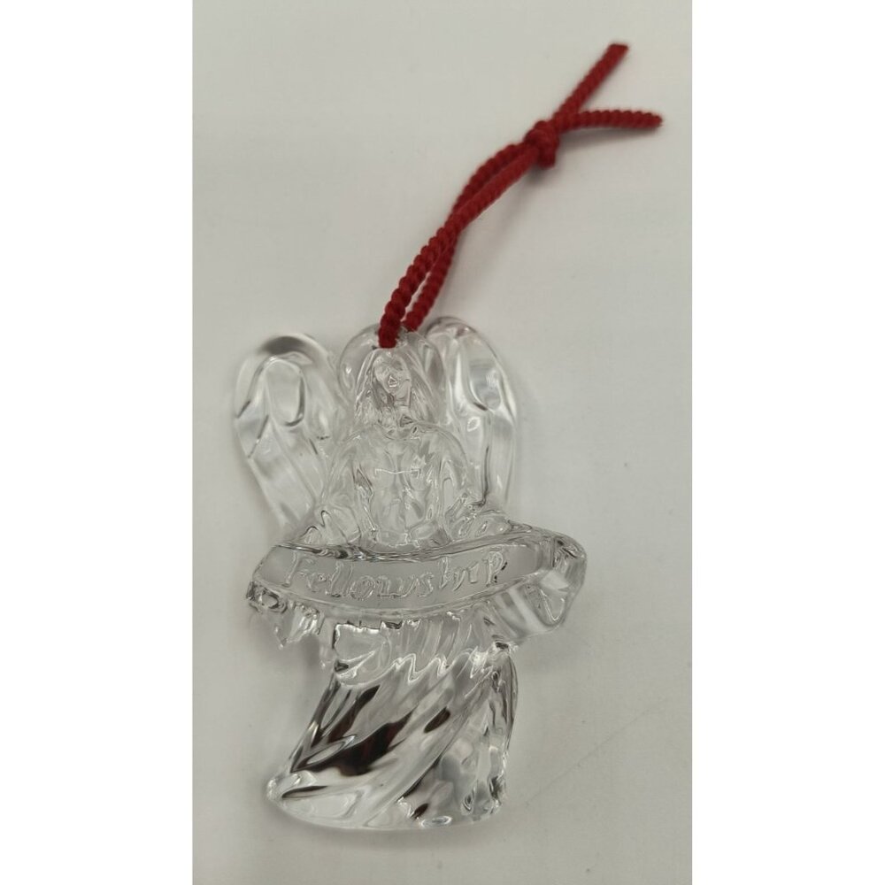 Waterford Crystal Angel Ornament With "Fellowship" Banner & Red Cord